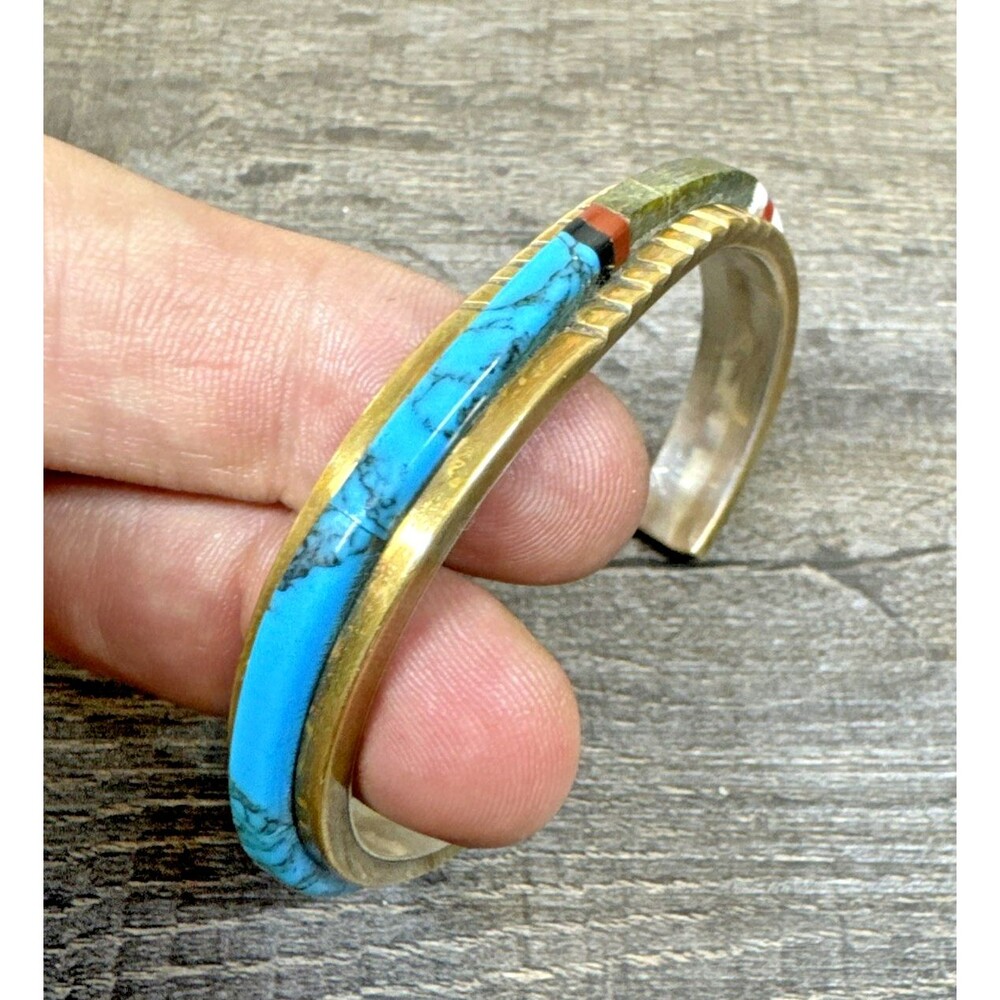 RARE VTG AL NEZ NAVAJO AWARD WINNING STERLING SILVER TURQUOISE CUFF BRACELET 6"